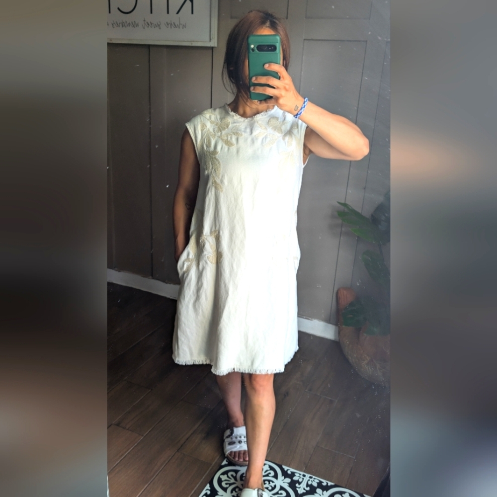 ANTHROPOLOGIE HOLDING HORSES CREAM LINEN DRESS SIZE XS